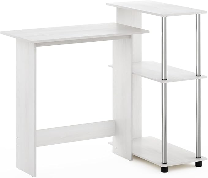 Maykoosh Corner Desk with Bookshelf White Oak Finish Steel Frame Home Office Desk