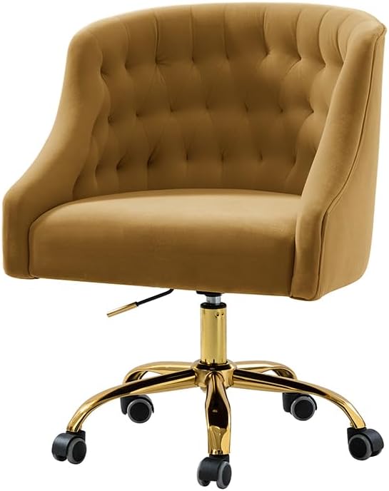 Velvet Office Chair with Gold Base Modern Cute Desk Chair Comfortable Adjustable Swivel Task Chair for Home Office Living Room Bedroom Vanity Study Golden
