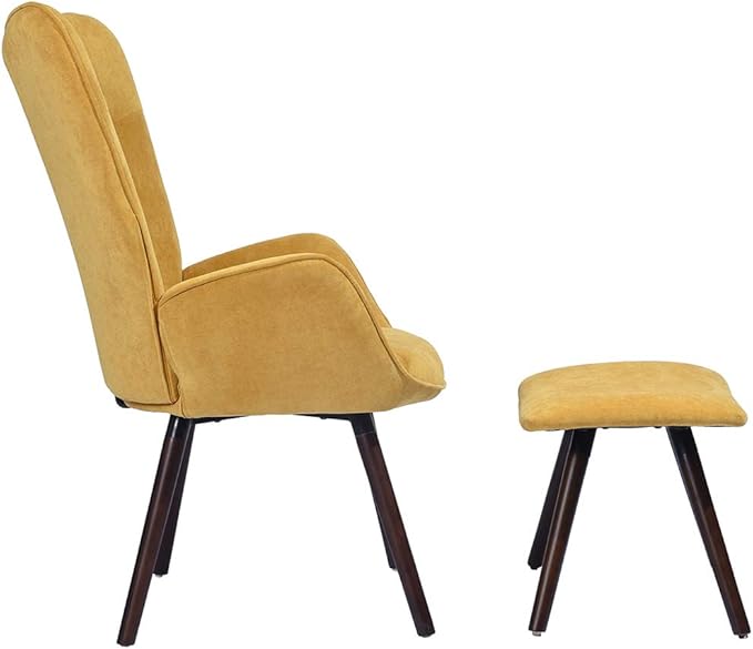 Accent Chair Ottoman Set for Living Room Wing Back Armchair Tufted Back Upholstery Living Room Chairs - Orange