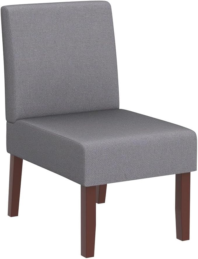 Fabric Accent Chair Set - Armless Linen Fabric Side Chair of 2 with Round Wood Side TableModern Slipper Chair for Living Room Bedroom and Office (Grey)