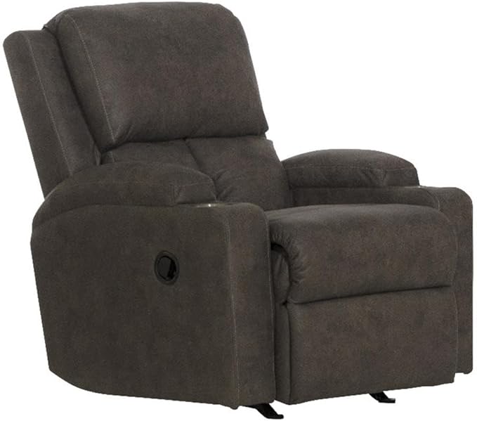 Bowery Hill Rocker Recliner with Cupholders Gray Polyester Fabric 33.5 W x 40 D x 39 H Transitional Style Cool Gel Memory Foam Seating Smooth Rocking Motion Comfortable Home Living Room Chair