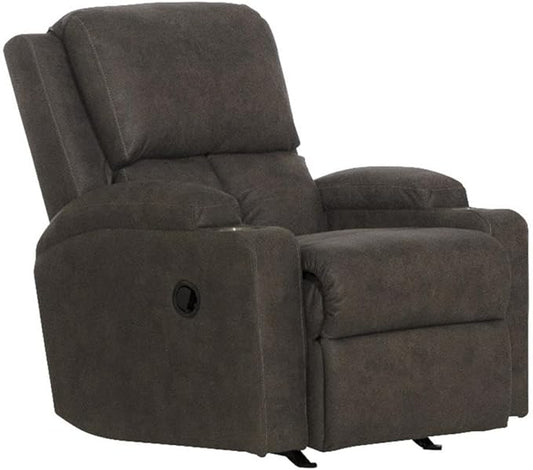 Bowery Hill Rocker Recliner with Cupholders Gray Polyester Fabric 33.5 W x 40 D x 39 H Transitional Style Cool Gel Memory Foam Seating Smooth Rocking Motion Comfortable Home Living Room Chair