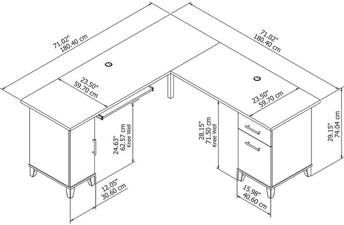 Bush Home Somerset 72W L Shaped Desk with Storage in Platinum Gray 72-inch Large Corner Computer Table for Home Office Workspace