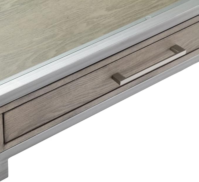 Adela Writing Desk - Silver Metal Tempered Glass Top Compact Home Office