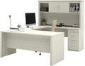 Atlin Designs 66 W x 95.5 D Modern Contemporary U-Shaped Wood Computer Desk with Hutch for Home Office Fully Reversible Unit in White &amp Chocolate Finish