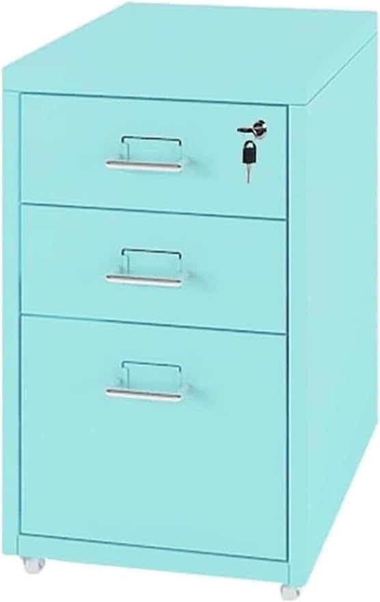Filing Cabinet Metal Mobile File Cabinet with Lock and Casters 3/5 /6/8 Drawer Home Office Cabinet for /A4 File (Color : Lake Blue Size : 3 Drawer)