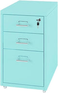 Filing Cabinet Metal Mobile File Cabinet with Lock and Casters 3/5 /6/8 Drawer Home Office Cabinet for /A4 File (Color : Lake Blue Size : 3 Drawer)