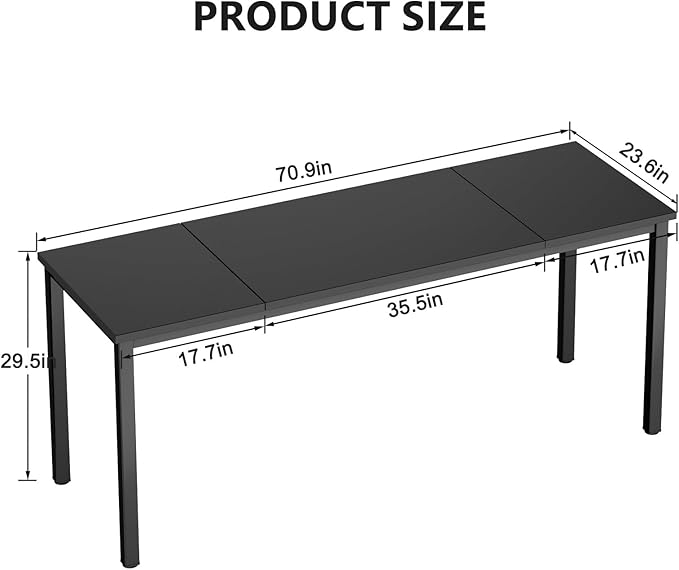 DlandHome 71 inches X-Large Computer Desk Composite Wood Board Decent and Steady Home Office Desk/Workstation/TableBlack23.6Wide