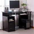 Home Office Black Computer Desk - Wood Computer Workstation with 1pc Door 3pcs Drawers and Keyboard Tray for Home Office Workstation (black2)