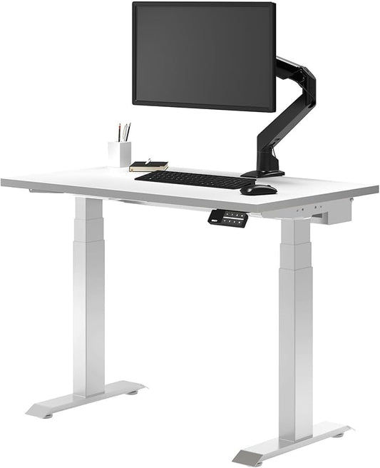 Desky Dual Mini Sit Stand 32 x 20 in Compact Desk with Dual Motors 3-Stage Height Range 4 Memory Presets – One-Piece Top for Home Office White
