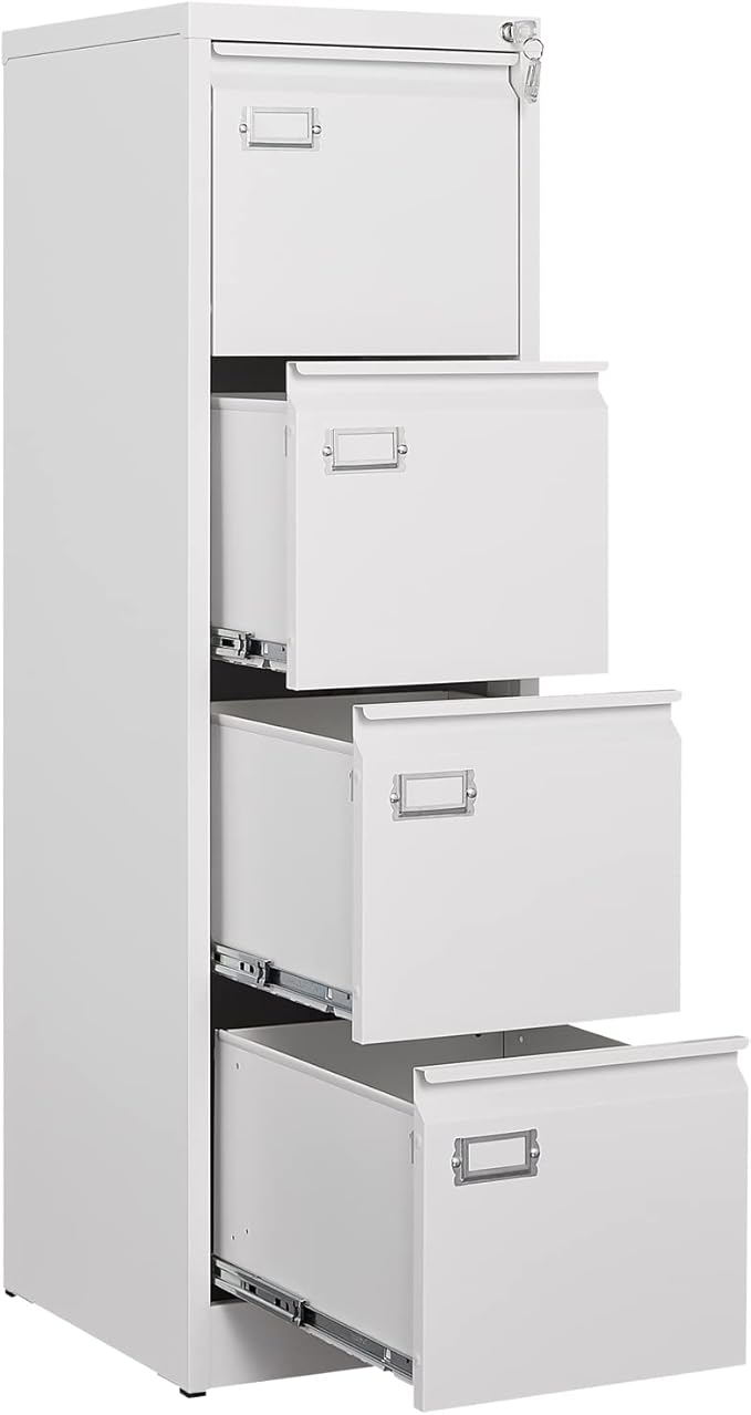 4 Drawer File Cabinet Filing Cabinets for Home Office Metal Vertical File Storage Cabinet with Lock Locking File Cabinet for A4 Legal/Letter 15 W x 17.7 D x 50.1 H Assembly Required