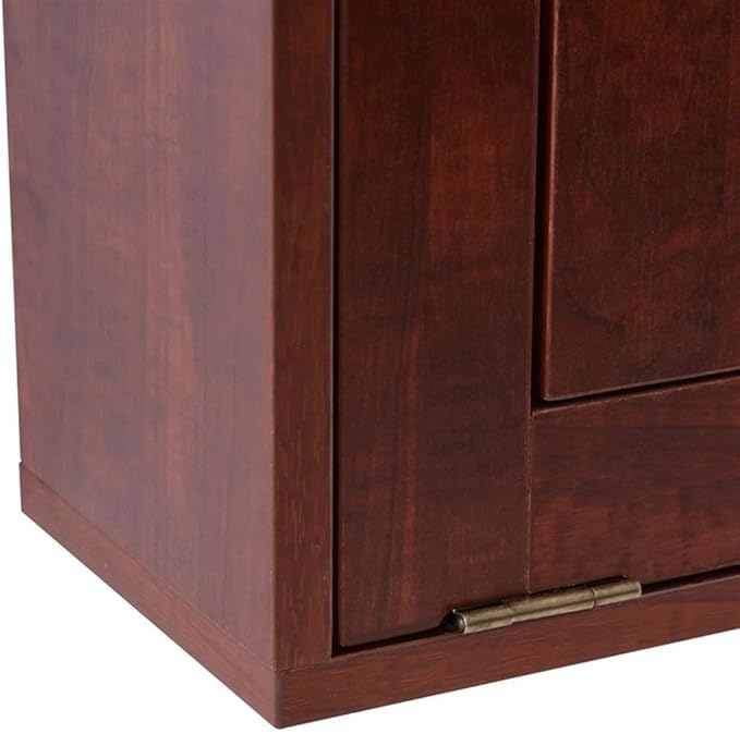 Pemberly Row Wall-Mounted Folding Desk Brown Wooden Finish Compact Space-Saving Design with Storage Shelves Adjustable Compartments Ideal for Home Office Study Room Kitchen or Crafting Station