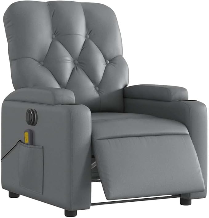 Electric Massage Recliner Chair Gray Faux Leather Ergonomic Design Living Room Home Theater Seating 24V 2A Power 242.5 lb Capacity Living Room Chairs