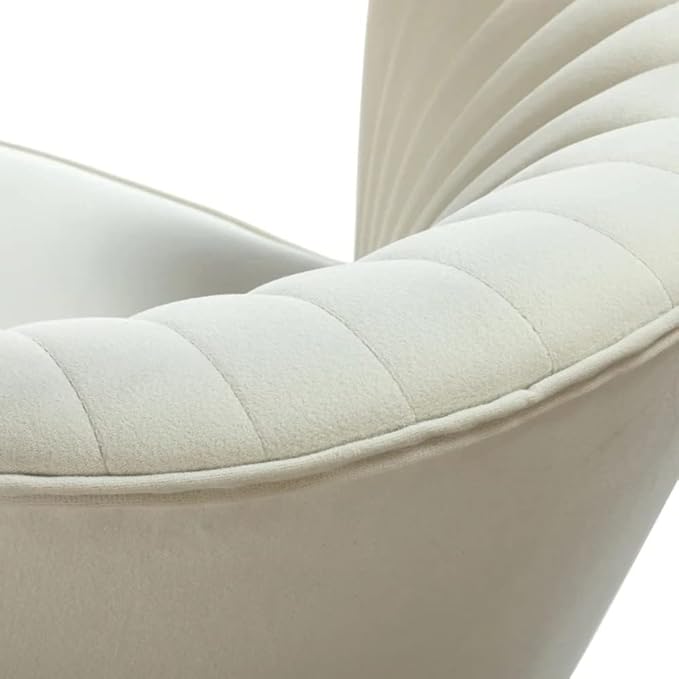 Eye-Catching Elegant Wide Tufted Velvet Lounge Chair Living Room | Pleated Details Soft Foam Filling Solid Wood &amp Gold Metal Legs | Size: 31''H x 26''W x 29.5''D Glam Luxe Look Pretty Ivory Color