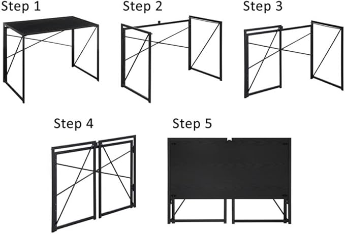 Pemberly Row Folding Desk 39 in L x 19.75 in W x 29.5 in H Gray Wood Finish Black Powder-Coated Metal Frame Compact Particleboard Workspace Easy Assembly Home Office or Study Desk