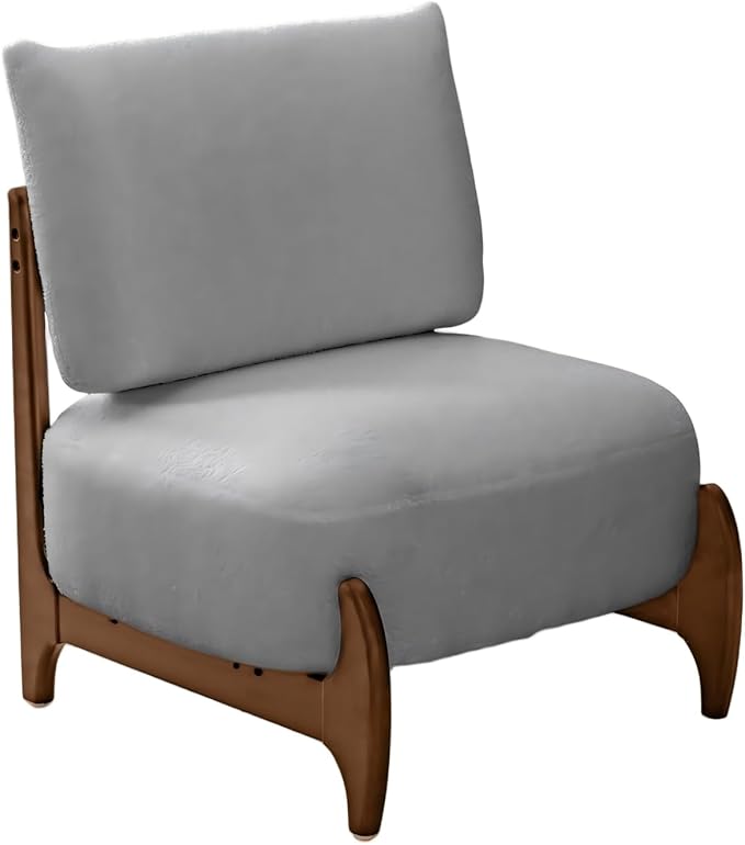 Modern Living Room Accent Chair Teddy Fleece Solid Rubberwood Frame Contemporary Lounge Seating for Reading Corner (Gray)