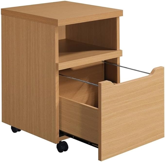 Pemberly Row Engineered Wood Rolling File Cabinet Natural Woodgrain Finish 16 W x 17 D x 24 H Lockdowel Assembly Large File Drawer with Euro Glides Dual Wheel Casters Home Office Storage