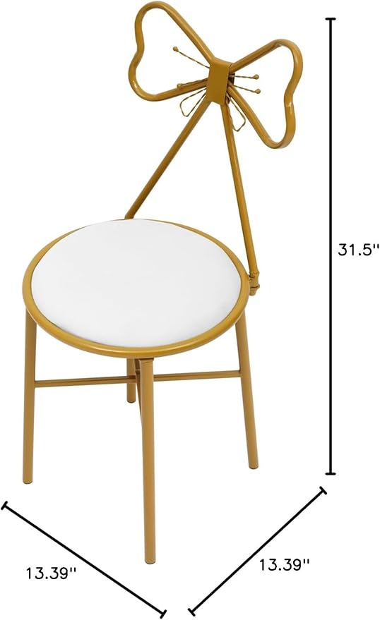 Modern Vanity Chair Stool Cute Butterfly Makeup Chair with Backrest Creative Gold Metal Bow Chairs for Living Rooms Bedrooms Kitchen Terraces Office (White)