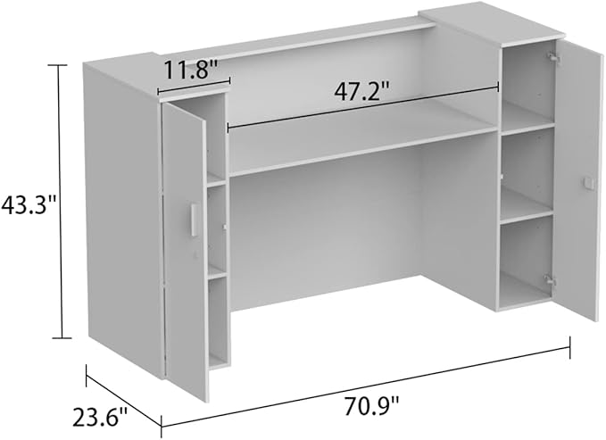 Homsee Modern Reception Desk Counter with 2 Lockable Doors &amp 6 Storage Compartments Office Wooden Computer Desk with 2 Cabinets &amp Adjustable Shelves White and Brown (70.9”L x 23.6”W x 43.3”H