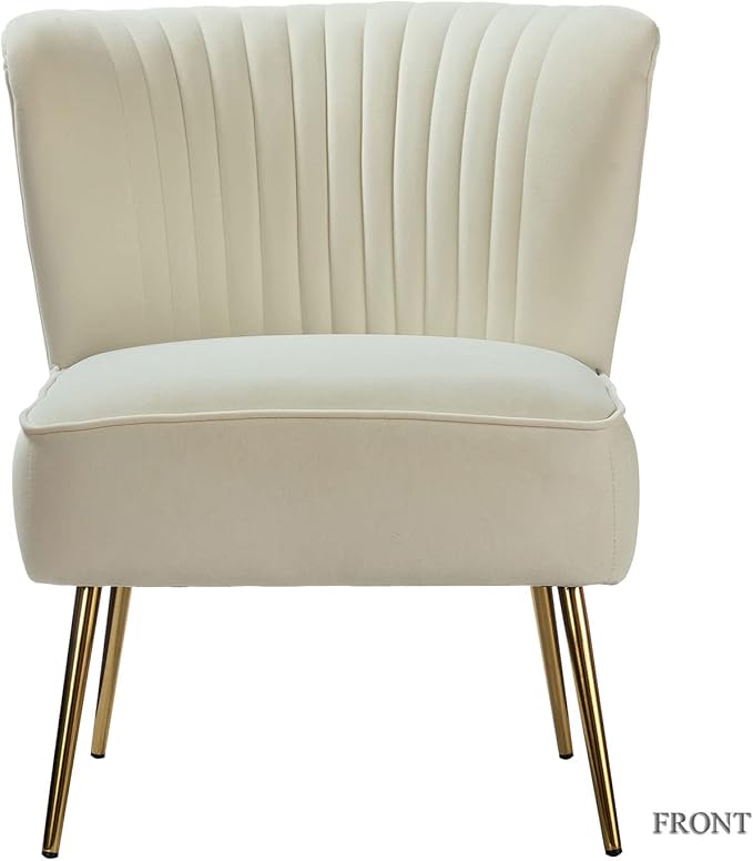 Tina's Home Modern Accent Chair Velvet Slipper Chair with Wingback Gold Legs Comfy Upholstered Fabric Armless Side Chair for Living Room Bedroom Vanity/Ivory