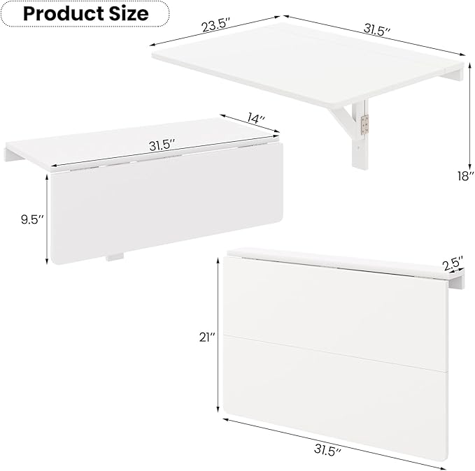 Tangkula Wall Mounted Foldable Table Laundry Table for Folding Clothes Drop-Leaf Floating Desk for Study Bedroom Kitchen Office Laundry Room