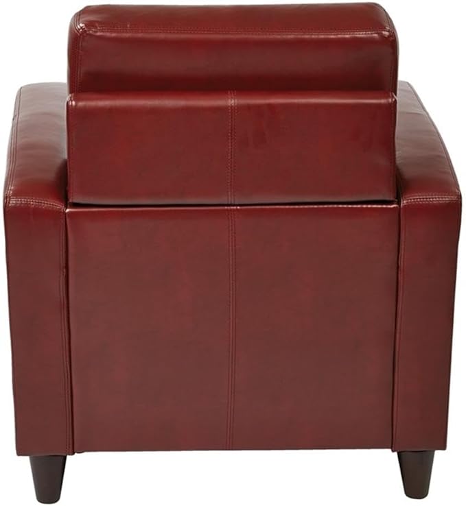 BOWERY HILL Modern Faux Leather Upholstered Club Chair 33.25 in H x 30 in W x 34 in D Red Finish Solid Wood Legs Tool-Free Assembly Comfortable Accent Seating for Living Room or Office
