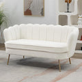 59 Wide Loveseat Sofa Boucle Upholstered Small Couch with Petal-Shaped Design Modern Leisure Sofa with Gold Metal Legs Mini Room Couch for Bedroom Apartment (Ivory-Boucle)
