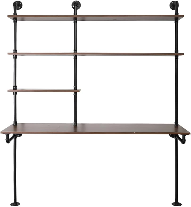 Industrial Pipe Computer Desk with ShelvesWall Mounted Laptop Desks for Small Spaces59 inch Bookshelf Narrow Writing Desk with Floating Shelves