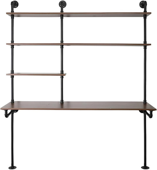 Industrial Pipe Computer Desk with ShelvesWall Mounted Laptop Desks for Small Spaces59 inch Bookshelf Narrow Writing Desk with Floating Shelves