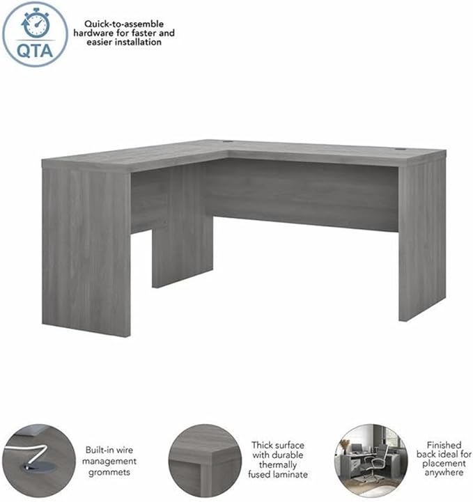 Bush Business Furniture L Shape Desk with Wire Management Echo Collection Corner Computer Table with Quick-to-Assemble Hardware Home Office Credenza 60Wx60Lx30H