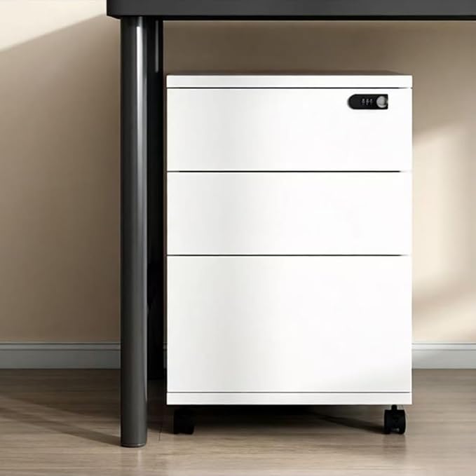 Mobile File Cabinet with Wheels 3-Tier Locking Cabinet with Drawers Vertical Under Desk Cabinet Multifunctional Storage Cabinet for Home and Office(White)