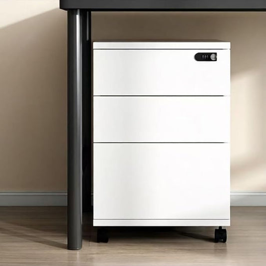 Mobile File Cabinet with Wheels 3-Tier Locking Cabinet with Drawers Vertical Under Desk Cabinet Multifunctional Storage Cabinet for Home and Office(White)