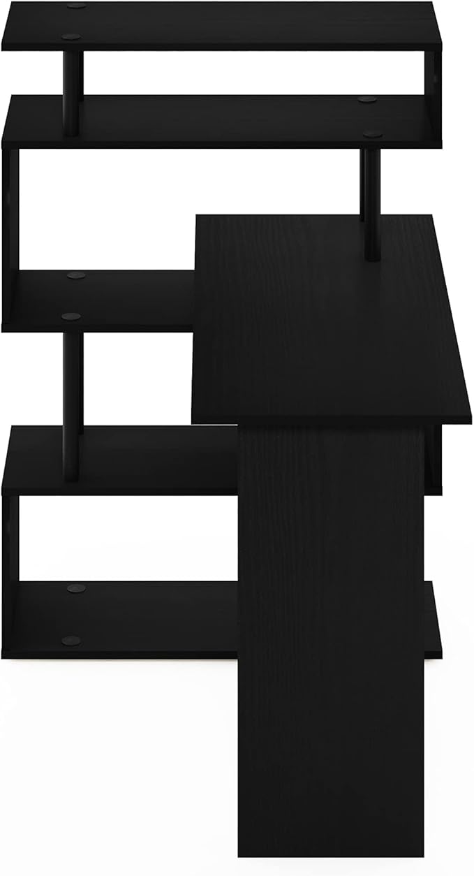 Furinno Classic Desk 40 Wide L-Shape Gaming Desk Computer Desk Writing Desk with 5-Tier S-Shaped Side Shelves for Home Office Study Room Dorm Bedroom Americano