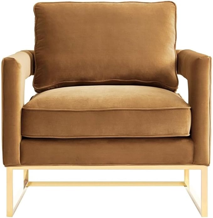 TOV Furniture The Avery Collection Modern Style Living Room Den Leather Upholstered Armchair with Gold Legs Cognac