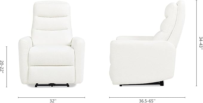 Jennifer Taylor Home Bloomy 35.5 Power Recliner High-Back Nursery Lounge Chair Chiffon White Boucle