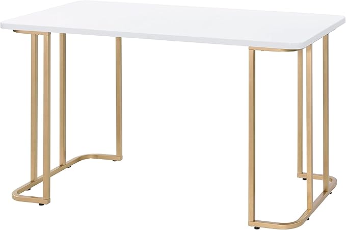 White &amp Gold Modern Writing Desk - Compact Home Office Computer Desk