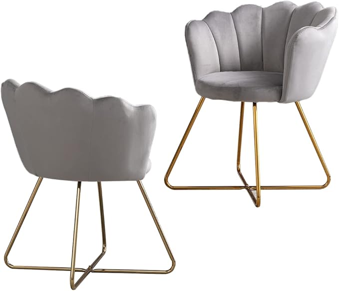 Velvet AccentConversation Lounge Chair with Iron Metal Gold Plated Legs Suitable for Office Lounge Living Room Set of 2 Grey