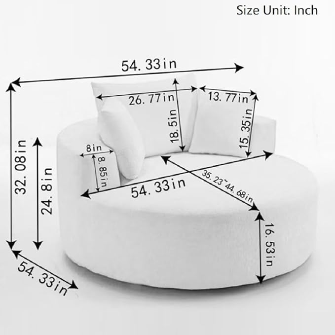 54.3″ Round Swivel Couch Plush Chenille Deep Seat Cozy Reading Chair XL Modern Oversized Swivel Accent Barrel Chair for Living Room Bedroom Lounging (Beige)