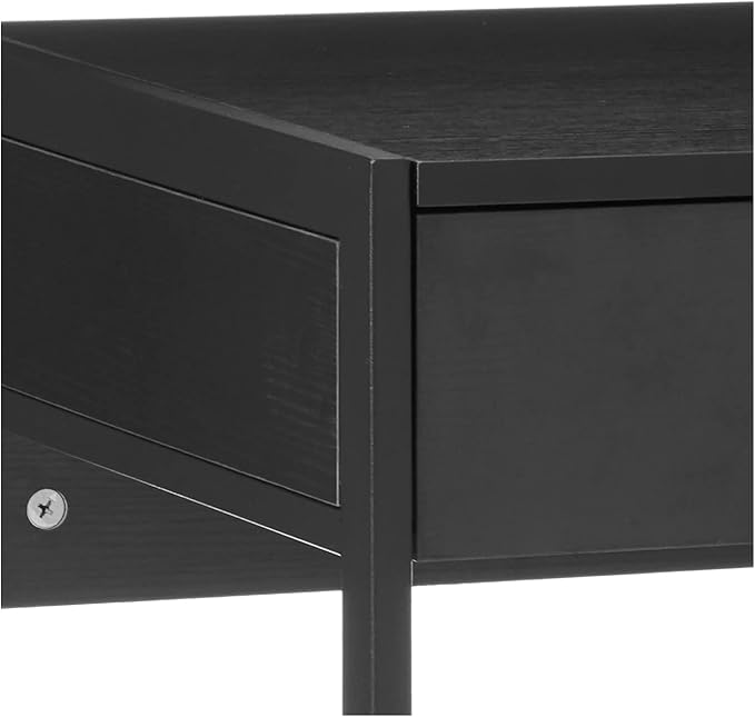 Tangkula Computer Desk with 2 Drawers Simple Wooden Study Writing Desk with Steel Frame 44 Inches Laptop PC Workstation Student Desk Home Office Desk Ideal for Bedroom &amp Office (Black)