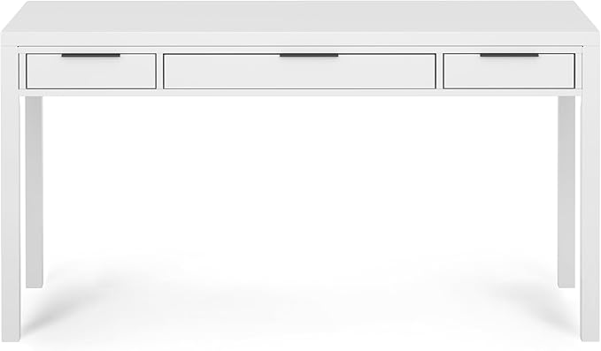 SIMPLIHOME Hollander Desk - 60 Inch Wide Solid Wood Writing Desk in White Contemporary Home Office Computer Table for Workspace or Study with 2 Drawers and Flip-Down Keyboard Tray