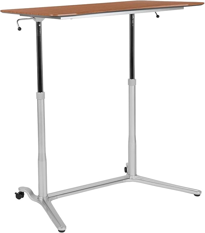 Flash Furniture Merritt Sit-Down Stand-Up Cherry Computer Ergonomic Desk with 37.375W Top (Adjustable Range 29 - 40.75)