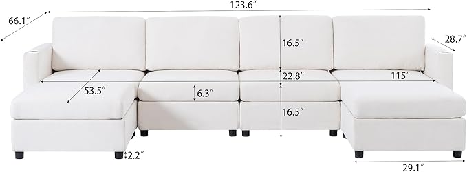 ERYE Oversized Chenille Upholstered Modular Storage Sectional Sofa Couch W/2 Movable Ottomans &amp Cupholders U-Shaped Free Combined Sofa Couch Convertible Sleeper Sofabed for Living Room Apartment