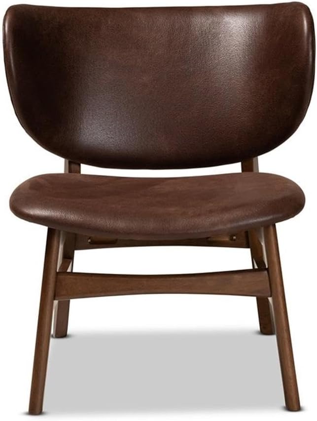 Baxton Studio Marcos Mid-Century Modern Dark Brown Faux Leather Effect and Walnut Brown Finished Wood Living Room Accent Chair