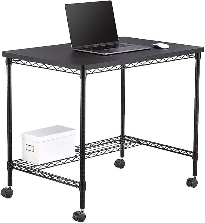Safco 5203BL Mobile Home Office Kitchen &amp Garage Wire Desk Steel Frame Multi-Use Melamine Top Wheeled or Stationary Base Great for Apartments and Dorms Black