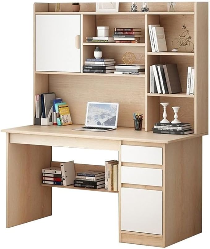 NIUYAO Integrated Storage Desk with Hutch Bookshelf and Cable Management Modern Writing Table Shelves Work Desk PC Table Home Office Corner Study Desk Without Chair (Brown 39.5 L x 18 W x 64 H)