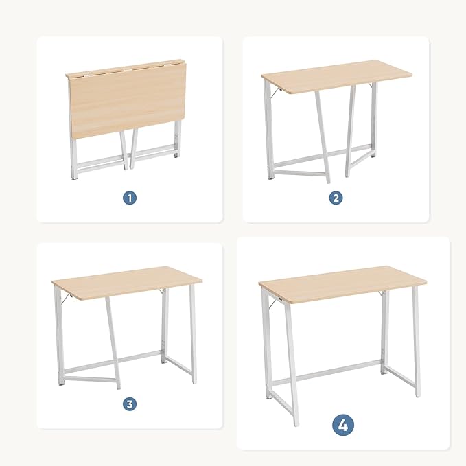 DUMOS 31.5 Inch Folding Desk Foldable Computer Table for Small Spaces Metal Frame Gaming Writing Work Station Mini Home Office Surface Oak