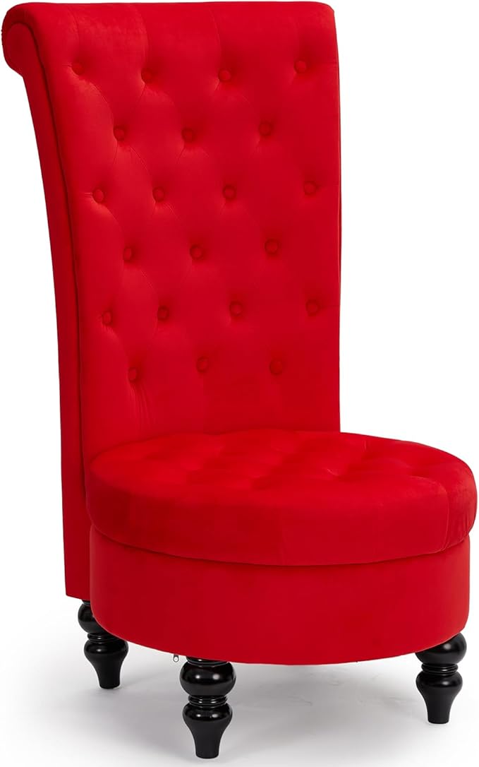 ECOTOUGE Queen Throne Chairs for Party Royal Design High Back Armless Chair with Sturdy Wood Legs for Bedroom Red