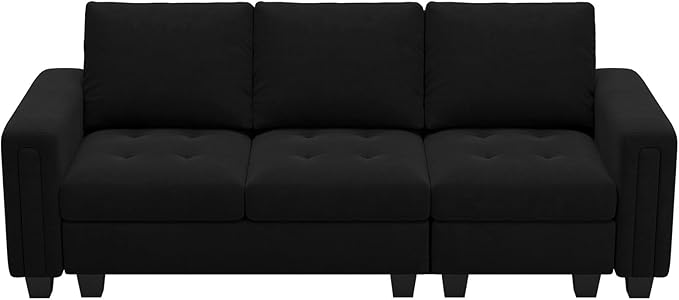 Belffin Velvet Modular Sofa Couch 3 Seater Sofa Couch for Living Room Black