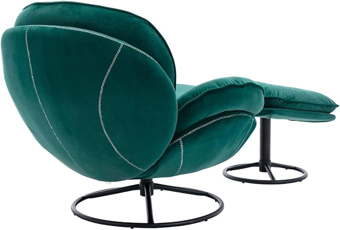 TRIPLE TREE Modern Accent Chair Mid-Century Lounge Chair and Ottoman Set Velvet Upholstered Button Tufted Recliner Chair Reading Chair with Footrest for Living Room Indoor Bedroom Dark Green