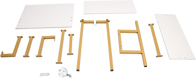 3 Tiers Wall Mounted Desk 30 * 20 * 72.8in Industrial Wall Mount Computer Writing Table with Storage Ladder Style Computer Laptop Desk for Home Office Gold&ampWhite